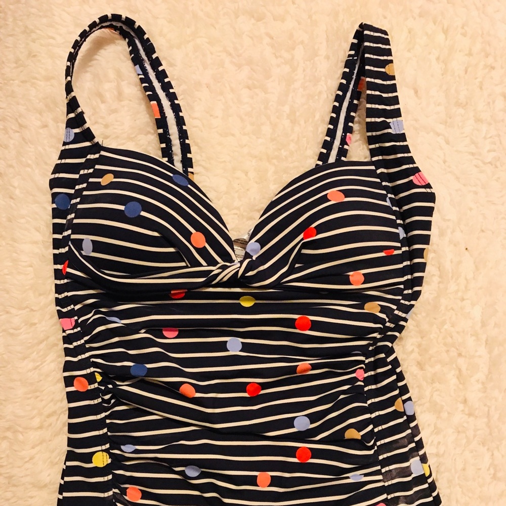 Joules tankini top multi dot black & white stripe